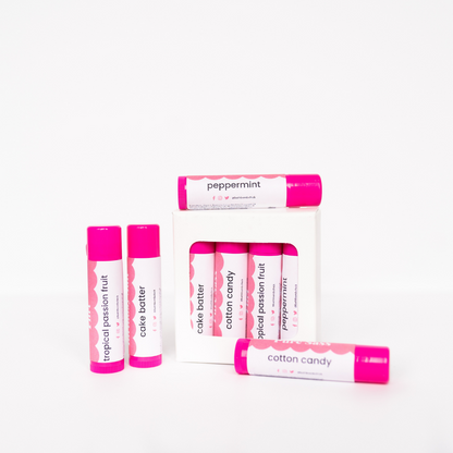 THE SMOOCH SET (Set of four - Cake batter, Cotton Candy, Peppermint, Tropical Passion Fruit) | Lip Balm