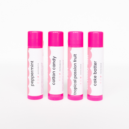THE SMOOCH SET (Set of four - Cake batter, Cotton Candy, Peppermint, Tropical Passion Fruit) | Lip Balm
